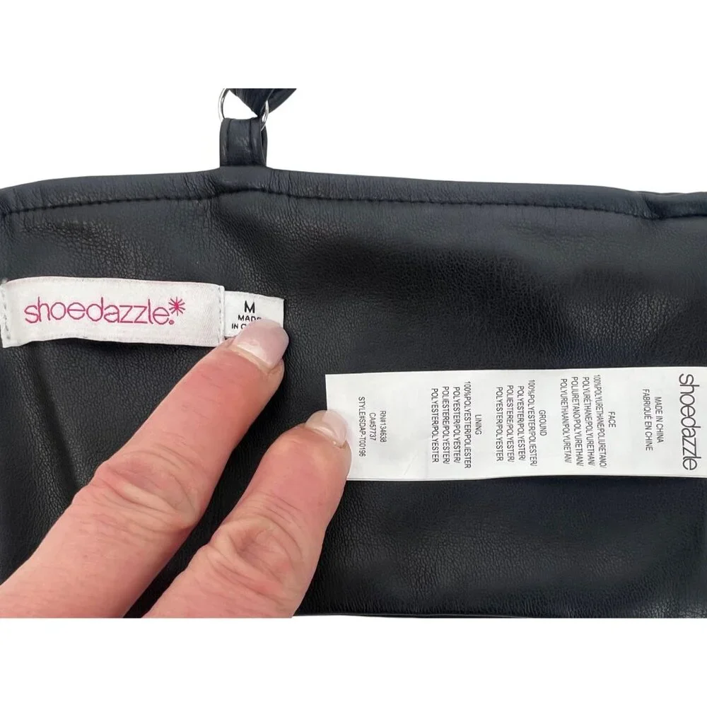 NWOT Shoedazzle Black Soft Vegan Leather Edgy V-Neck Sexy Club Rave EDM Crop Top - Picture 14 of 16